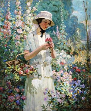 Main Product Photo of Woman with Flower Basket Painting by Abbott Fuller Graves